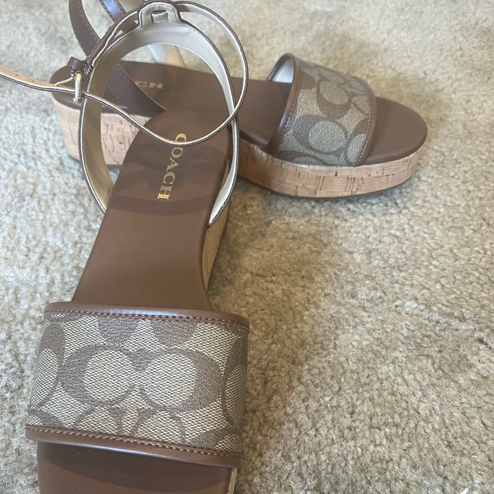 Coach Tan and Brown Platform Sandals